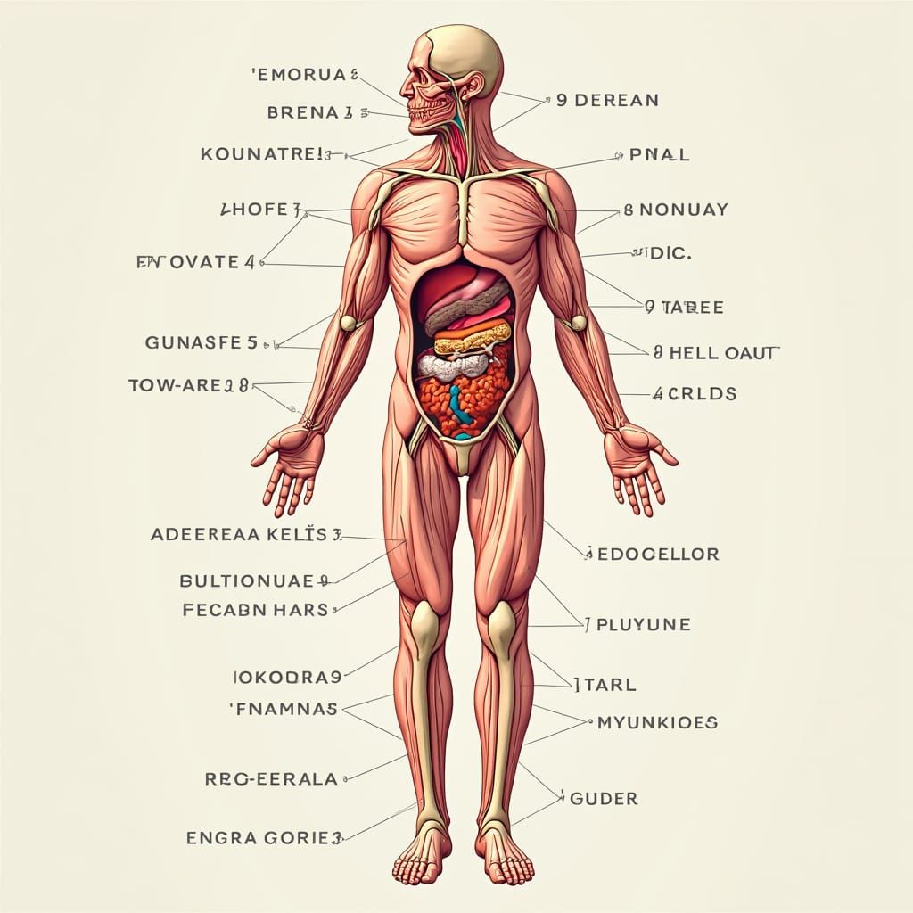 Human Endocrine System: Detailed Anatomical Illustration