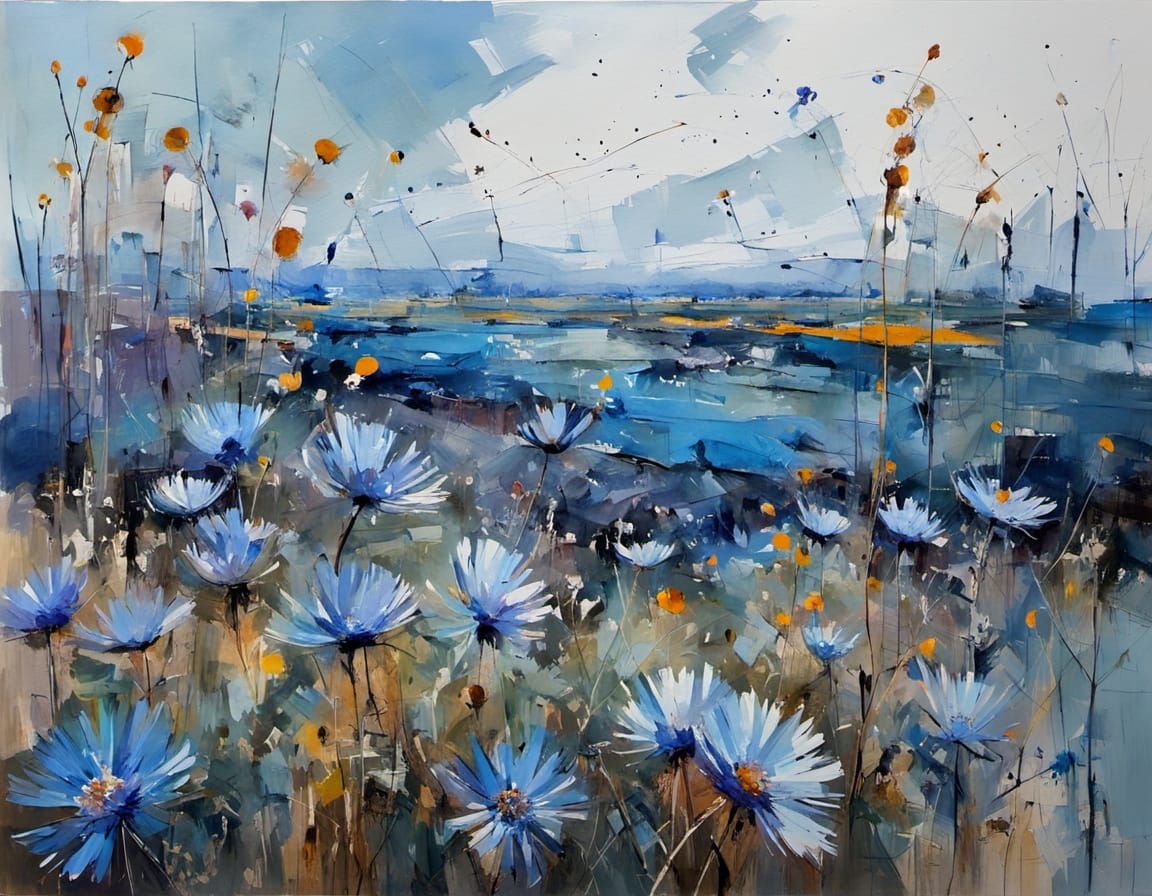 Vibrant Blue Asters in Whimsical Abstraction