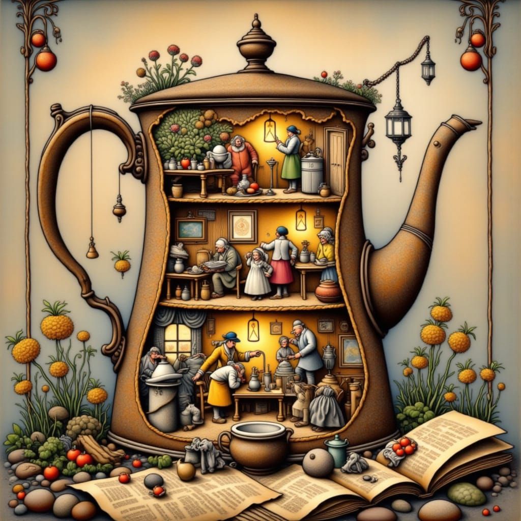 Whimsical Coffee Pot Wonderland