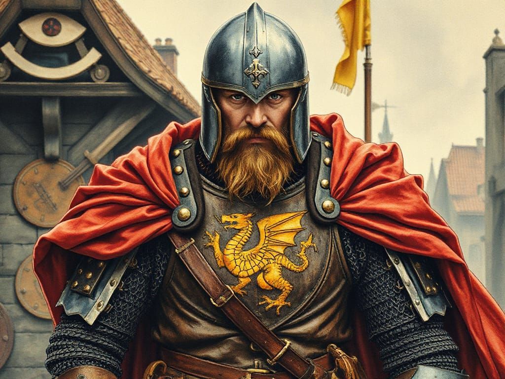 Germanic Dragon Warrior in Hyperrealistic Gothic Style
