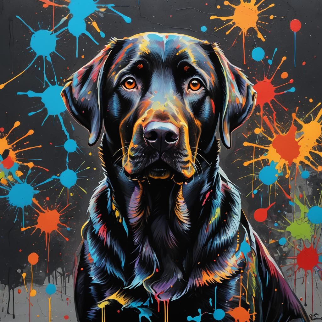 Colorful Pop Art Labrador Portrait in Graffiti Style