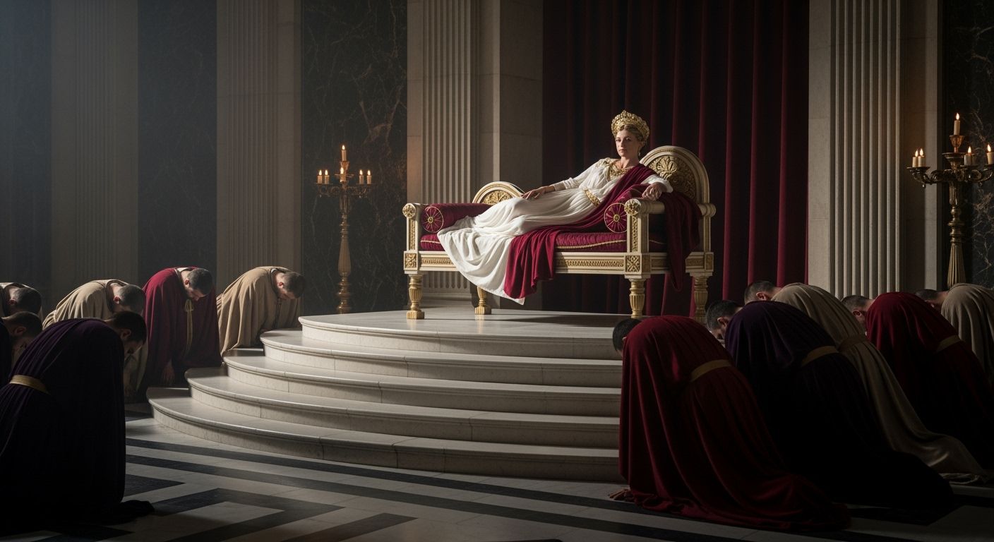 Majestic Roman Empress in Imperial Palace Throne Room