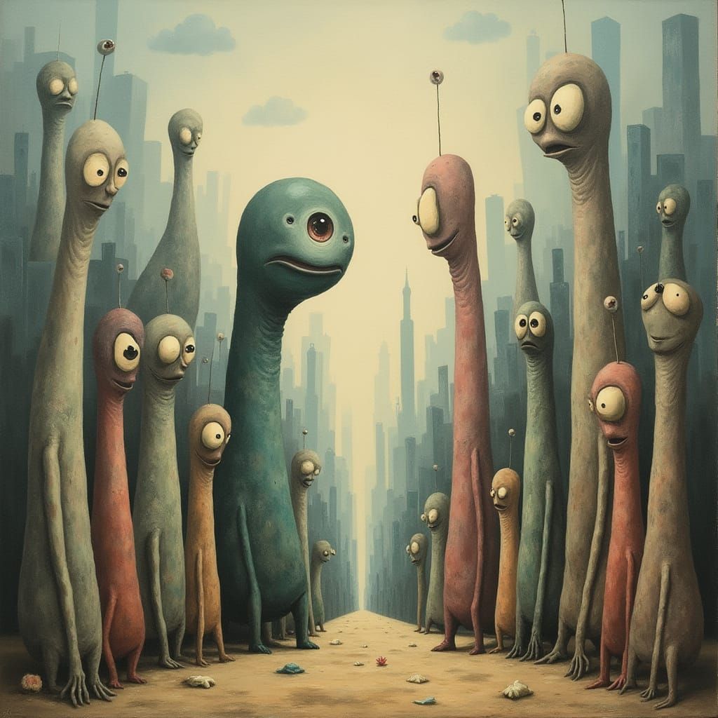 Surreal Dreamscape City with Strange Inhabitants