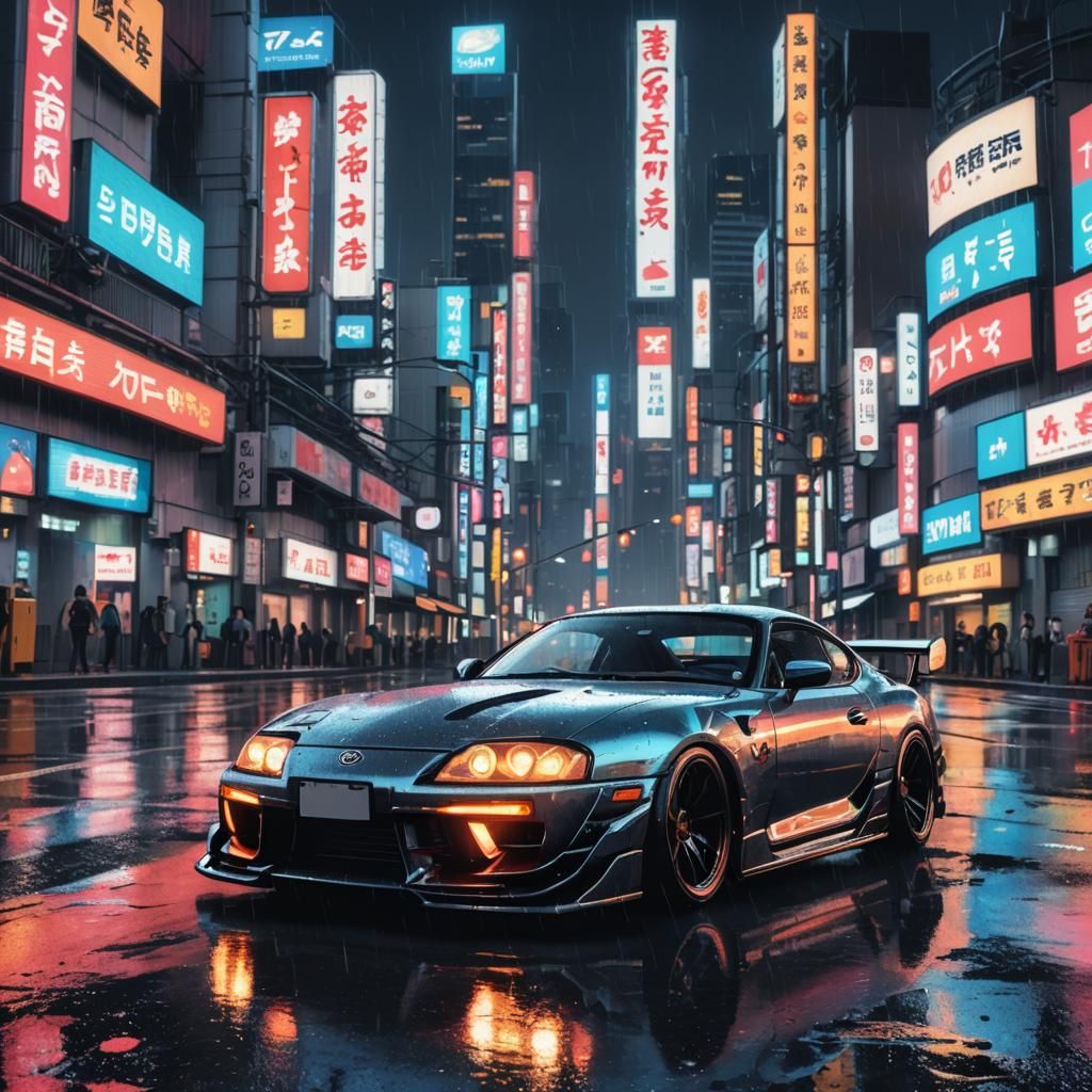 Toyota Supra in Neon Tokyo: Pixel Art