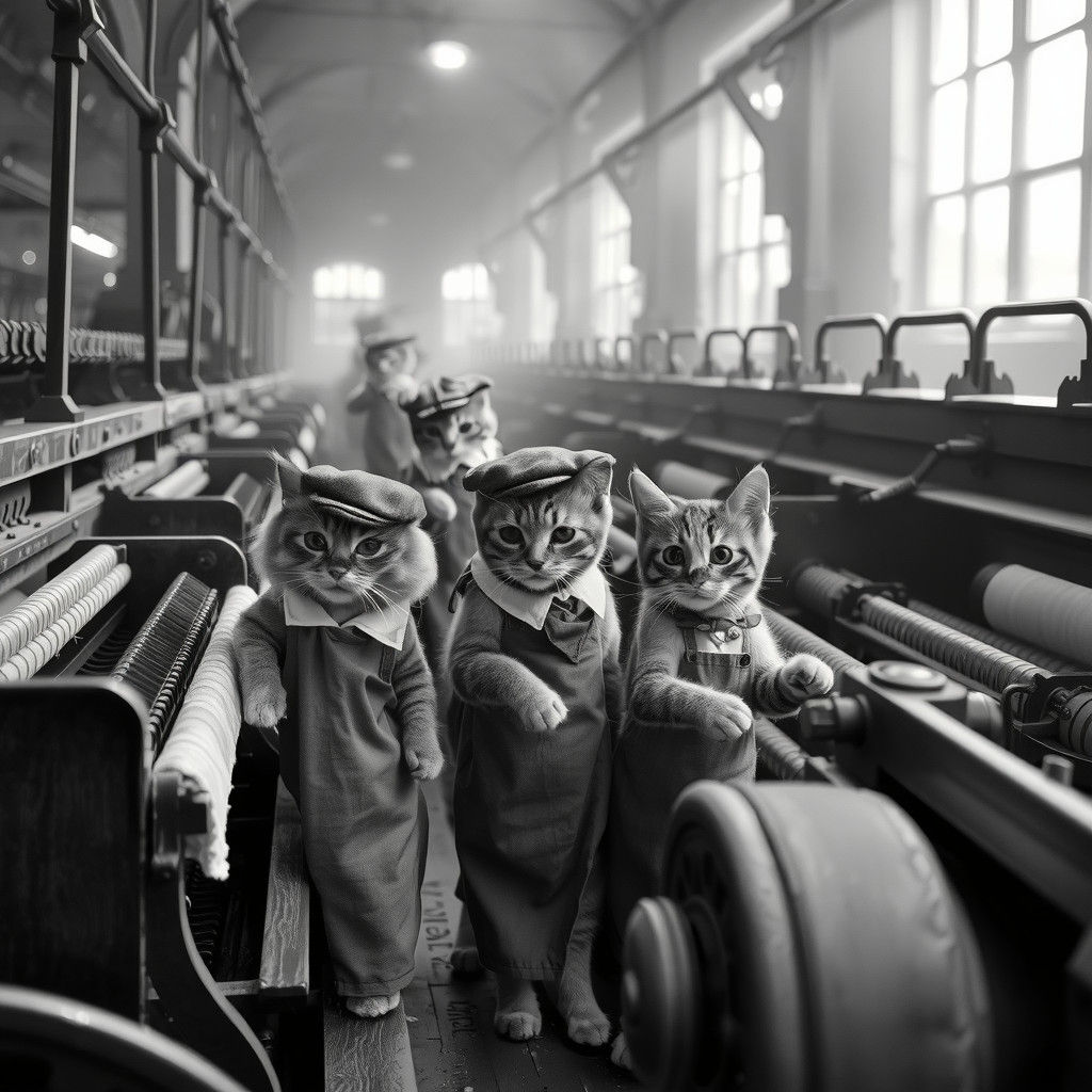 Mystical Factory Cats in Industrial Gear