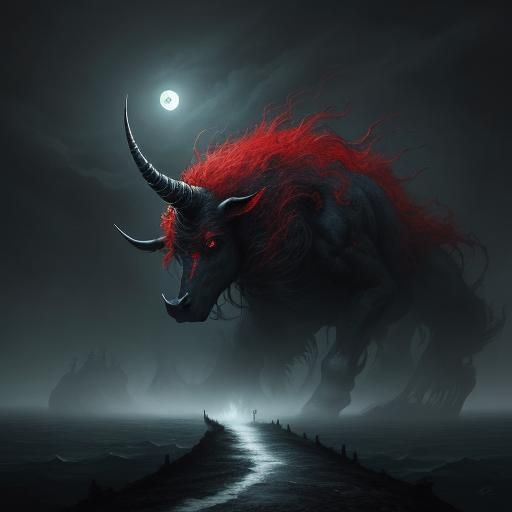 Red Bull Pursues Unicorn on Dark Road