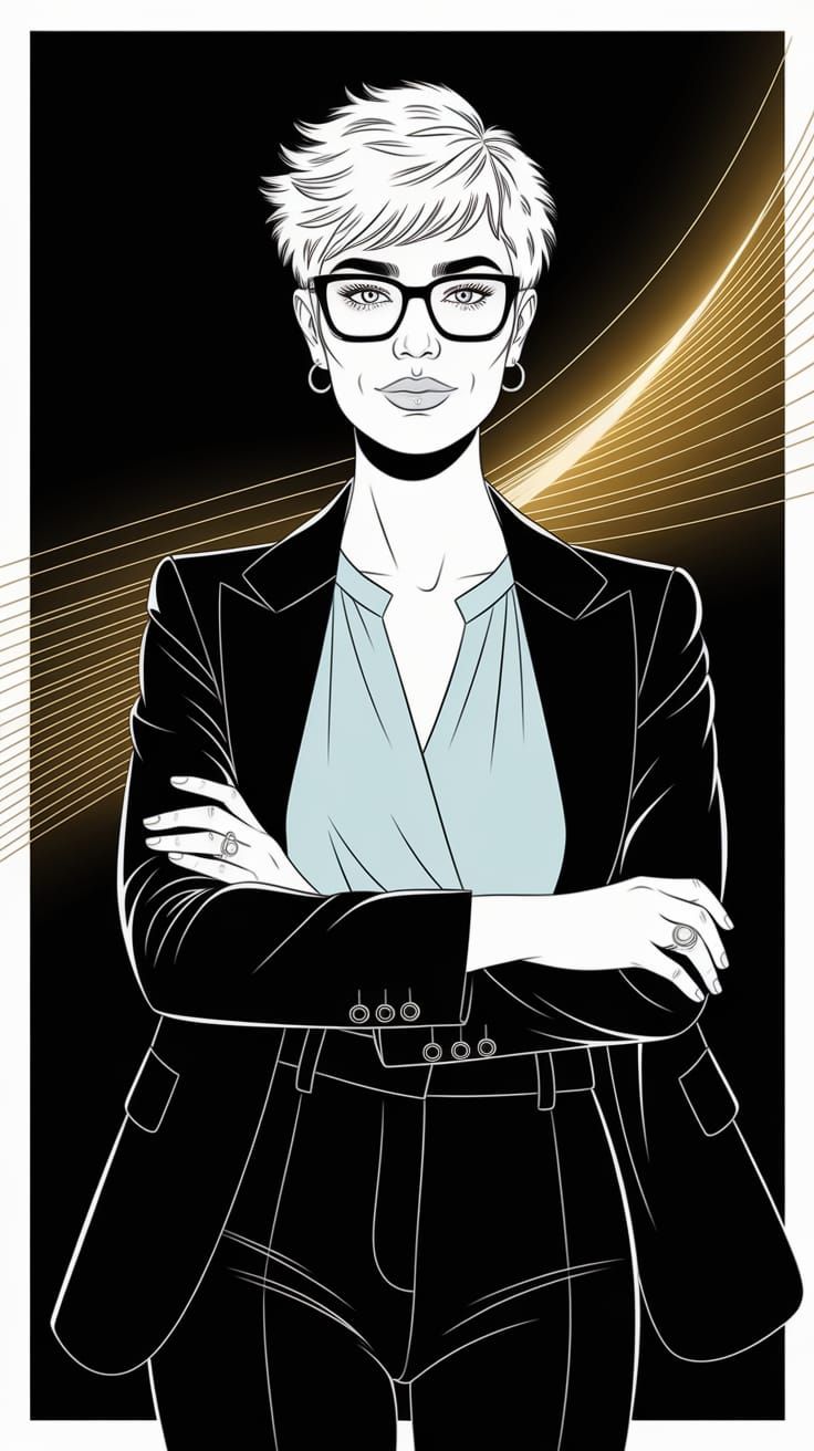 Elegant Woman in Blazer with Golden Accents