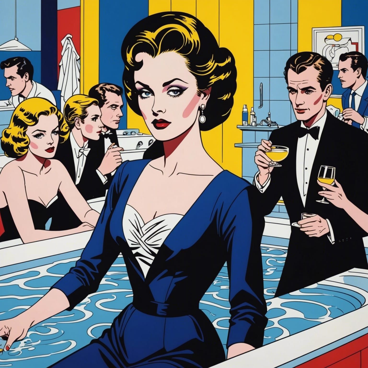 Bathtime Party in Pointillist Pop Art Style