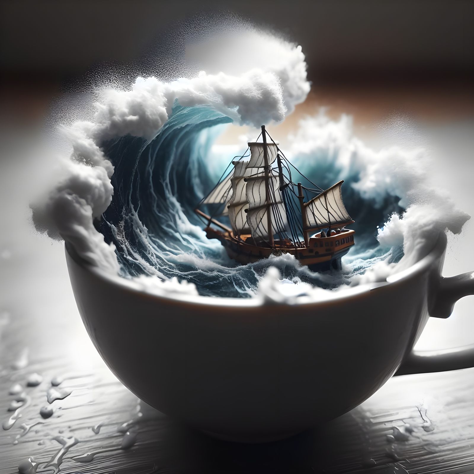 Miniature Stormy Seascape in a Teacup