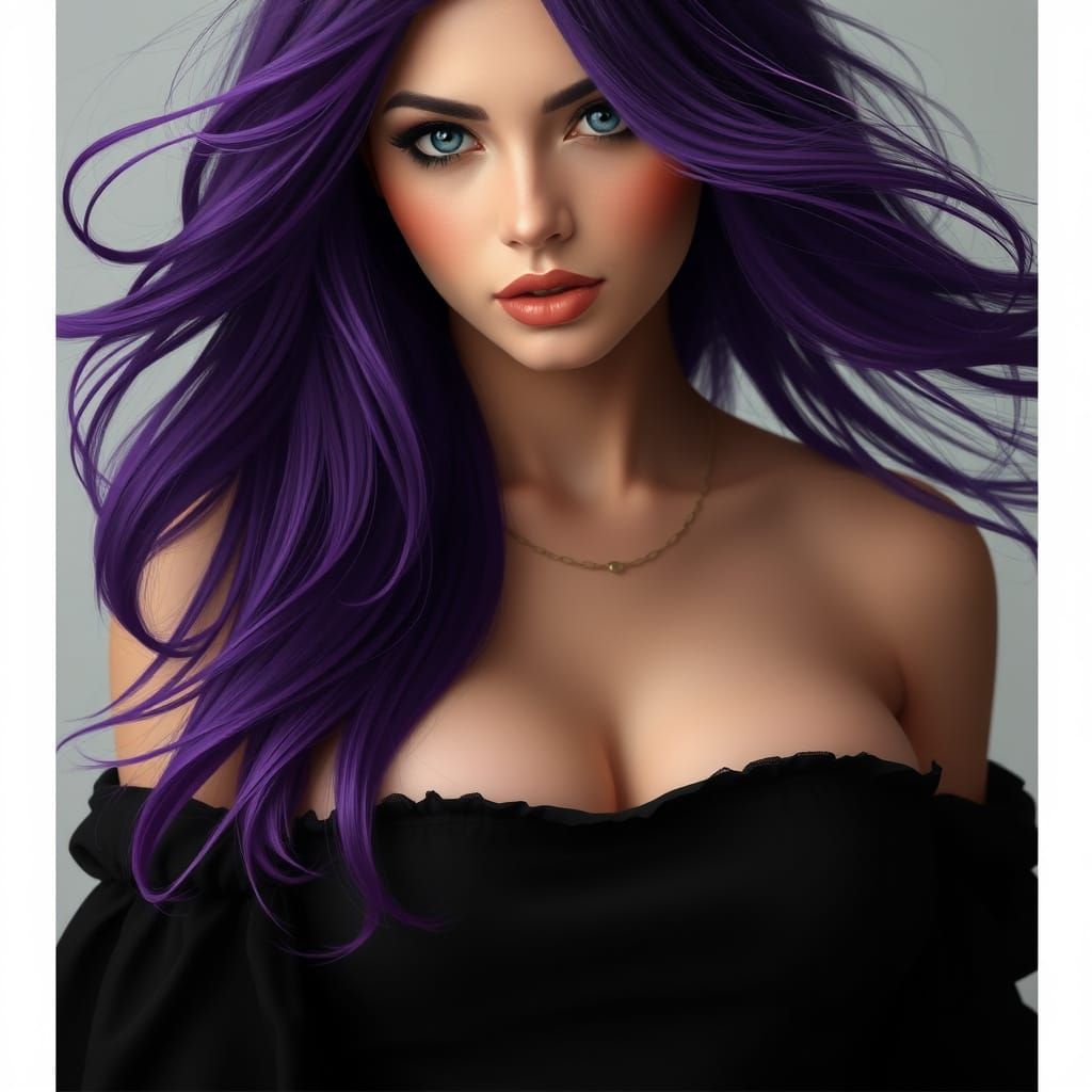 Woman with Flowing Purple and Black Hair