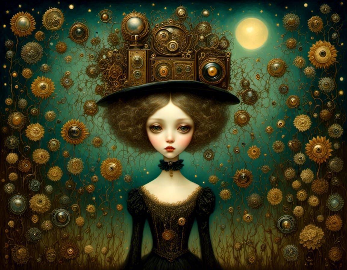 TV-Headed Figures in Spacepunk Dark Fantasy Style