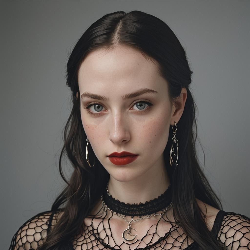 Striking Portrait of Pierced Woman with Crescent Necklace