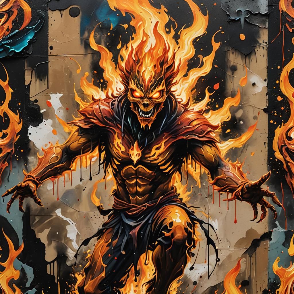 Fire Spirit Dancing: Vibrant Street Art