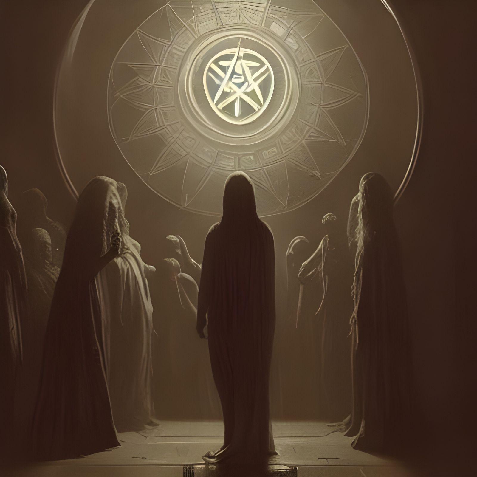 Eerie Pentacle in Engraving Horror Style