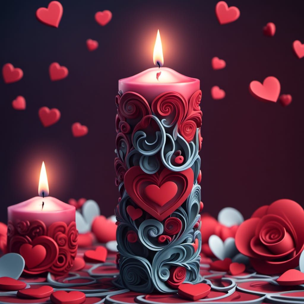 Romantic Fractal Candle in Cyberpunk Style