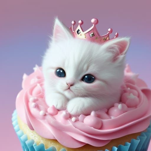 Adorable Baby Kitten in Kawaii Cupcake Crown