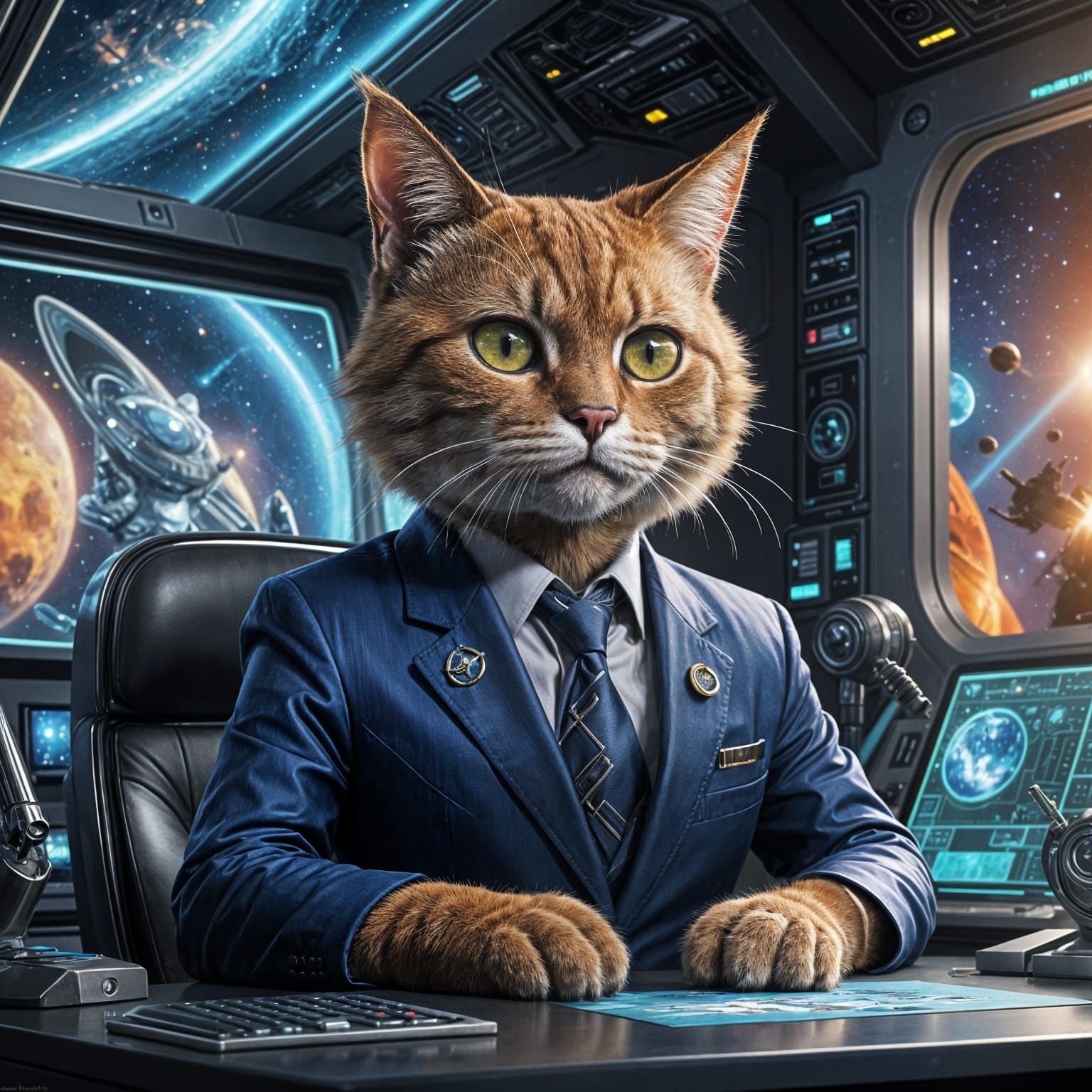 Cat News Anchor Reports on Space, Digital Painting
