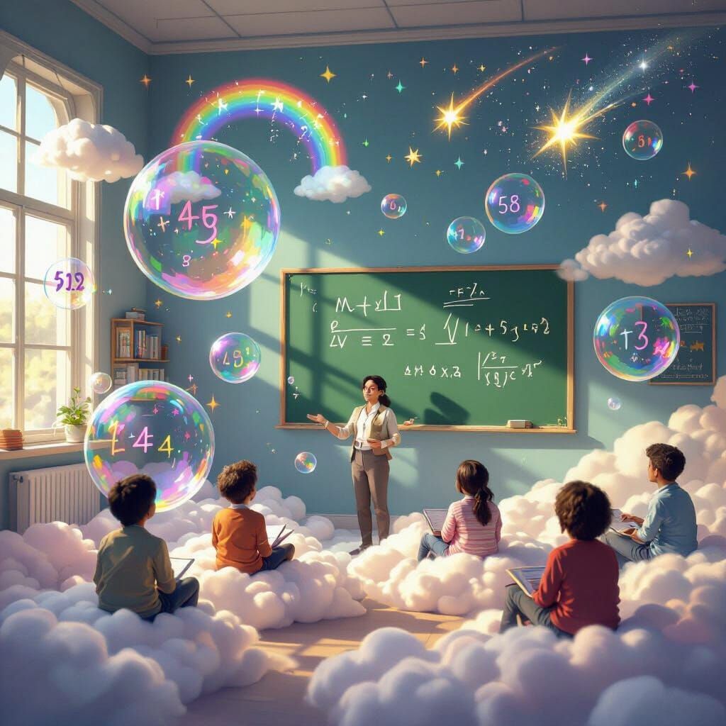Dreamlike Classroom with Floating Math Concepts
