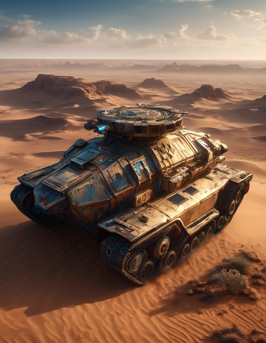 Dystopian Vehicle in Desert Sunset: Concept Art