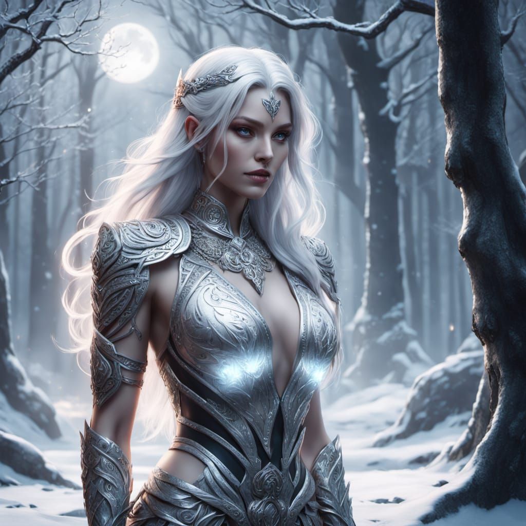 Regal White Tiger Princess in Frosty Forest