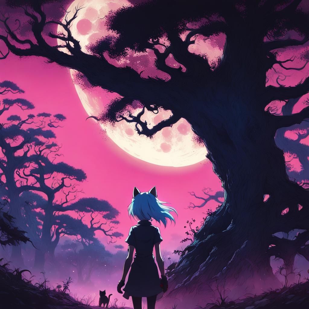 Apocalyptic Cheshire Cat Girl in Anime Style