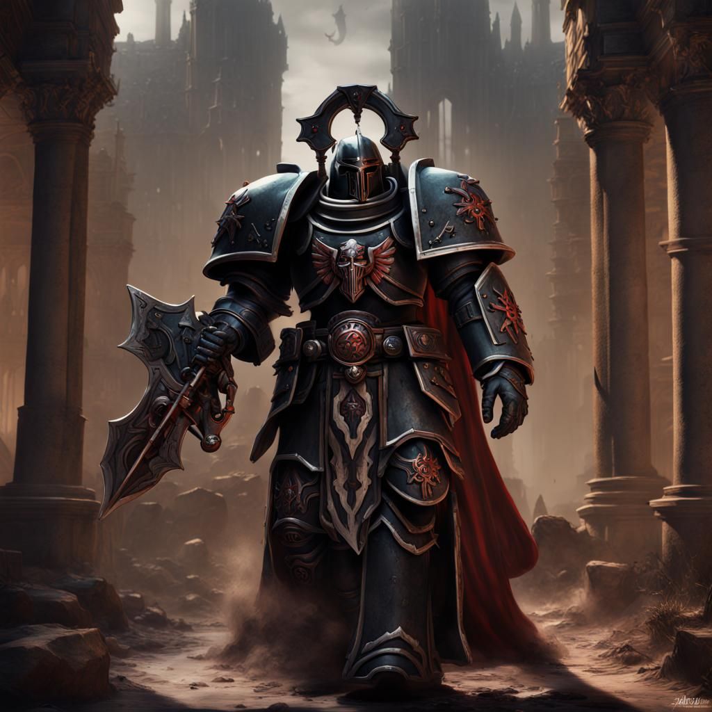 Warhammer 40K Black Templar Knight: Detailed Matte Painting