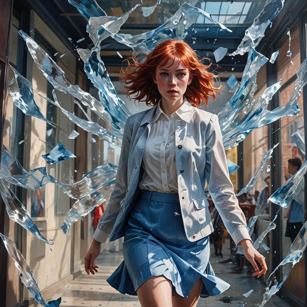 Woman Breaking Glass Ceiling in Splash Art Style