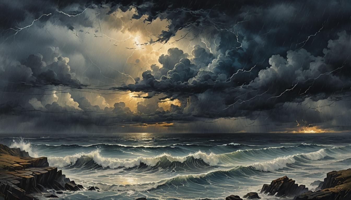 Moody Ocean View in Watercolor Style