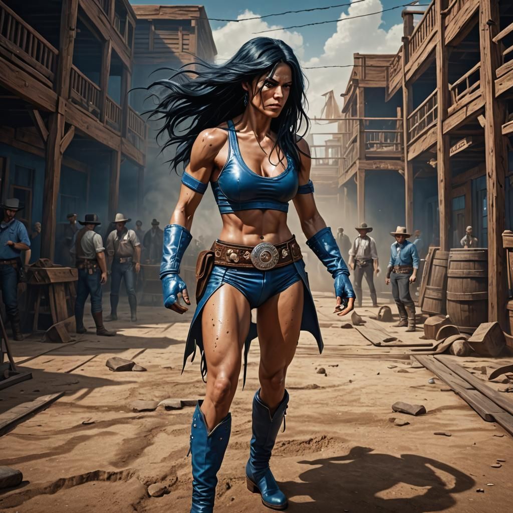 Boxer in Old West Arena: Retrofuturistic Matte Painting