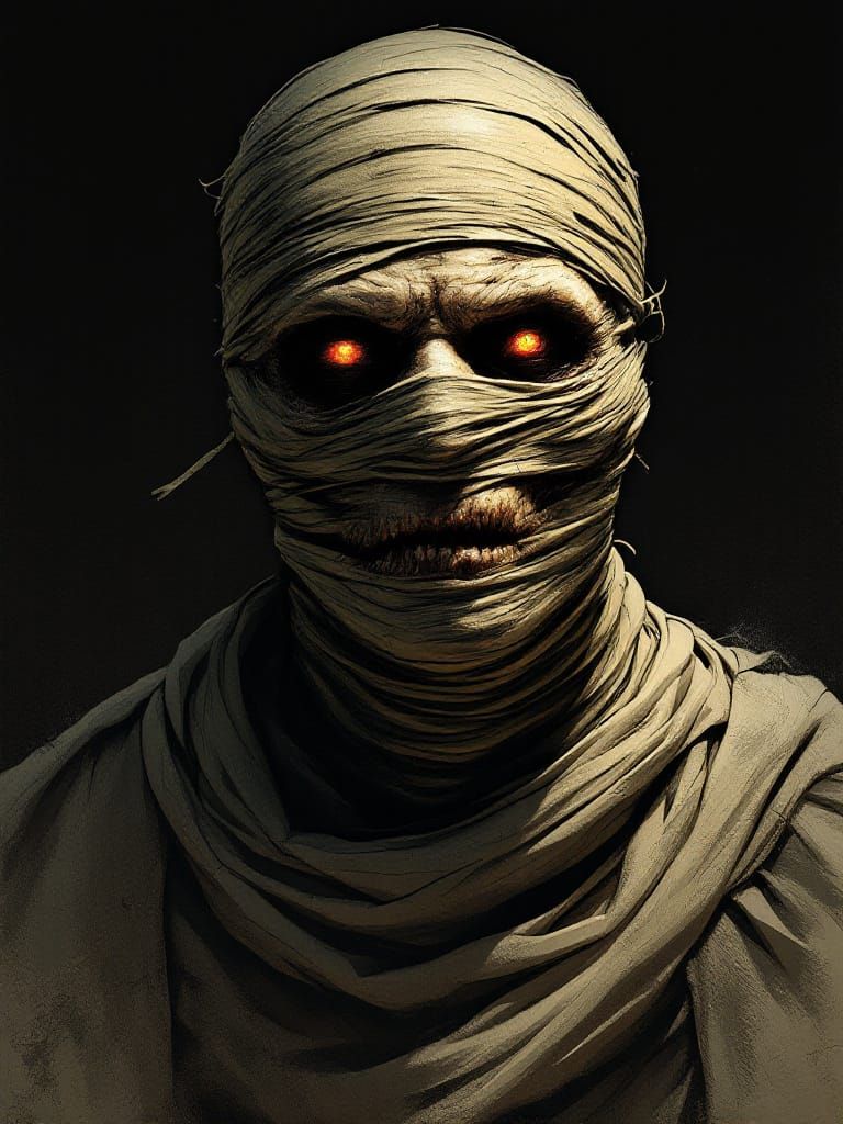 Classic Mummy Portrait in Dramatic Pulp Art Style