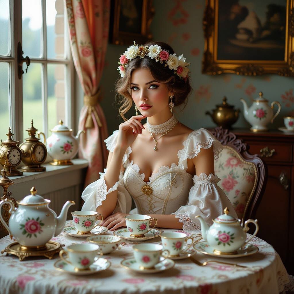 Steampunk Tea Party in Sepia Tones