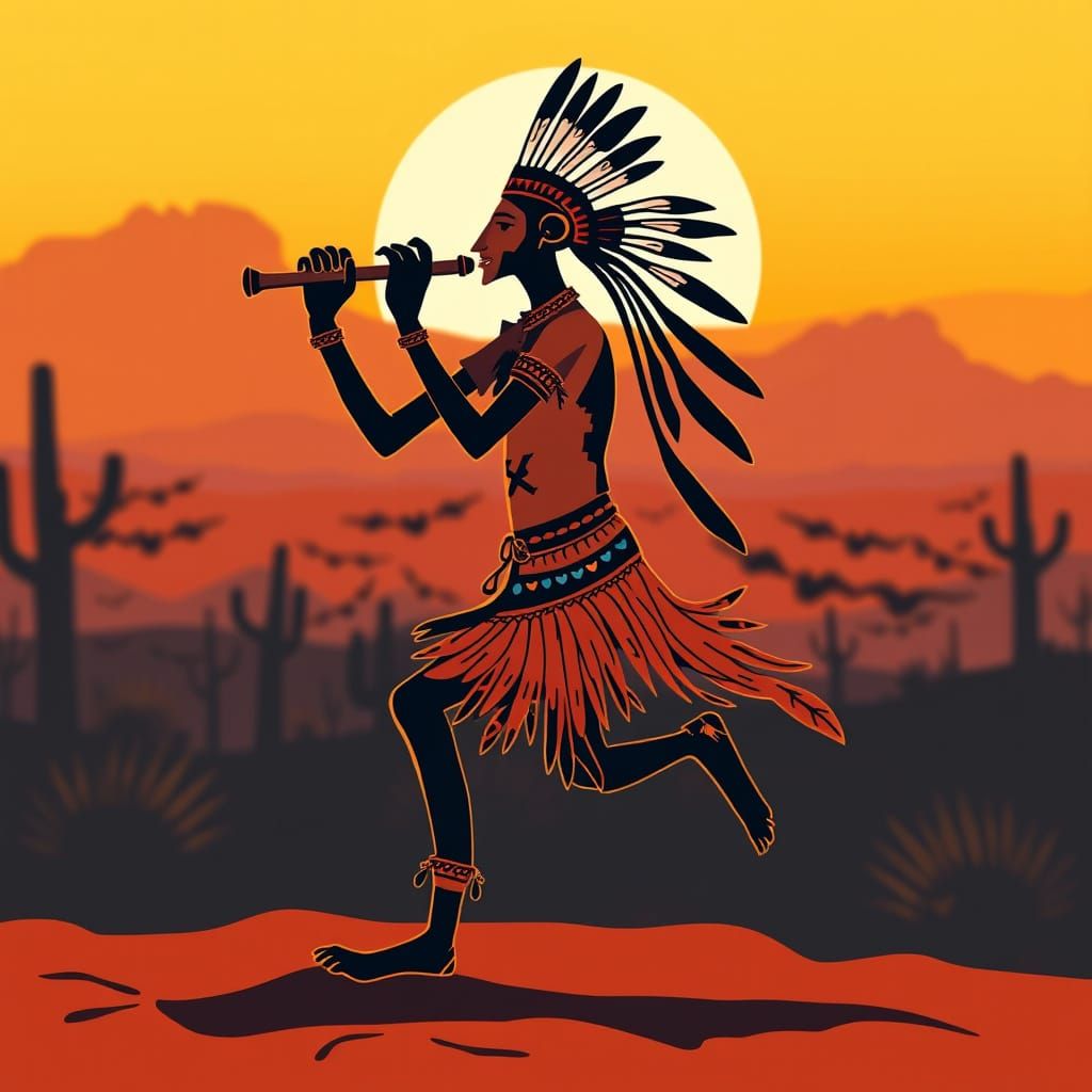 Kokopelli Dancer in Ancient Petroglyph Style