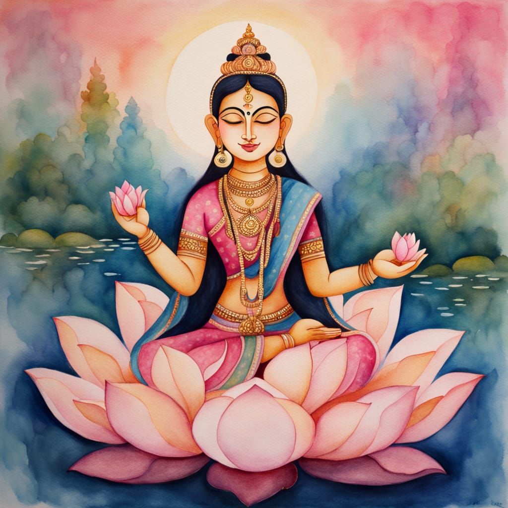 Lakshmi in Whimsical Folk Art Style