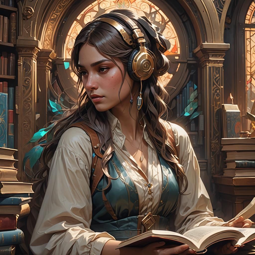 Girl Lost in a Book: Hyperdetailed Portrait