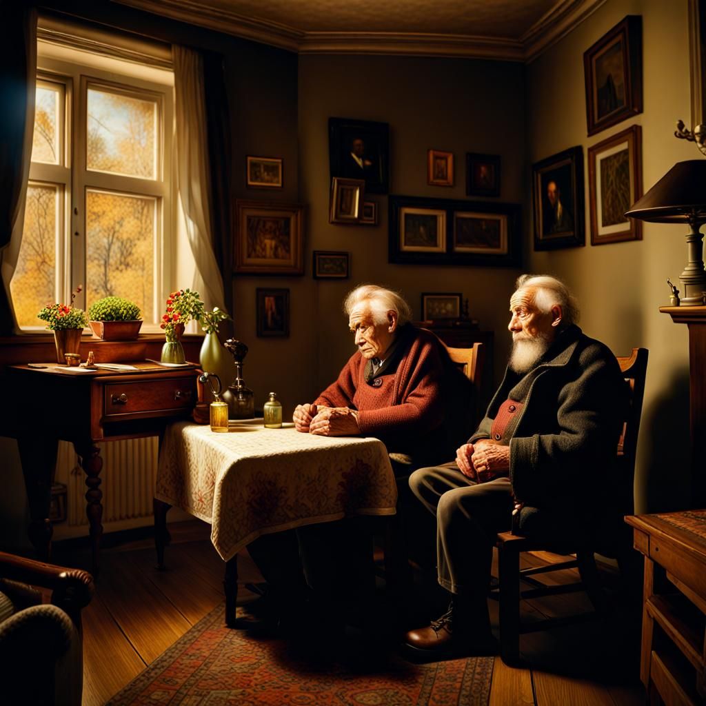 Elderly Couple in Parlor: Expressionist Impressionism