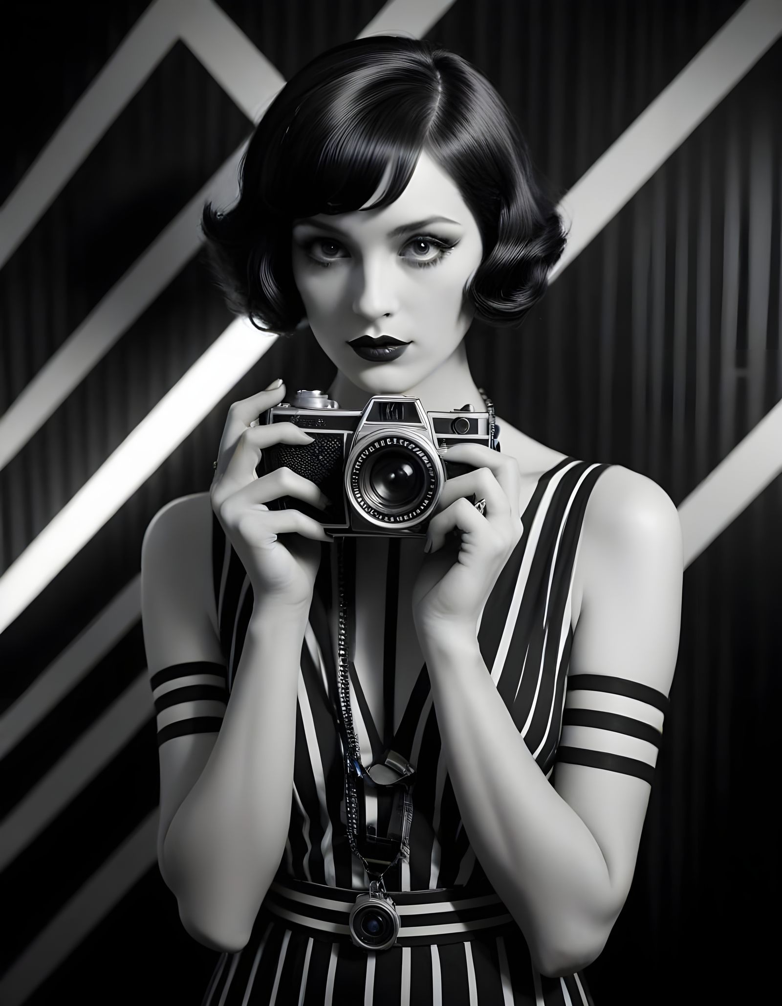 Vintage Goddess in Optical Illusion, Art Deco Style