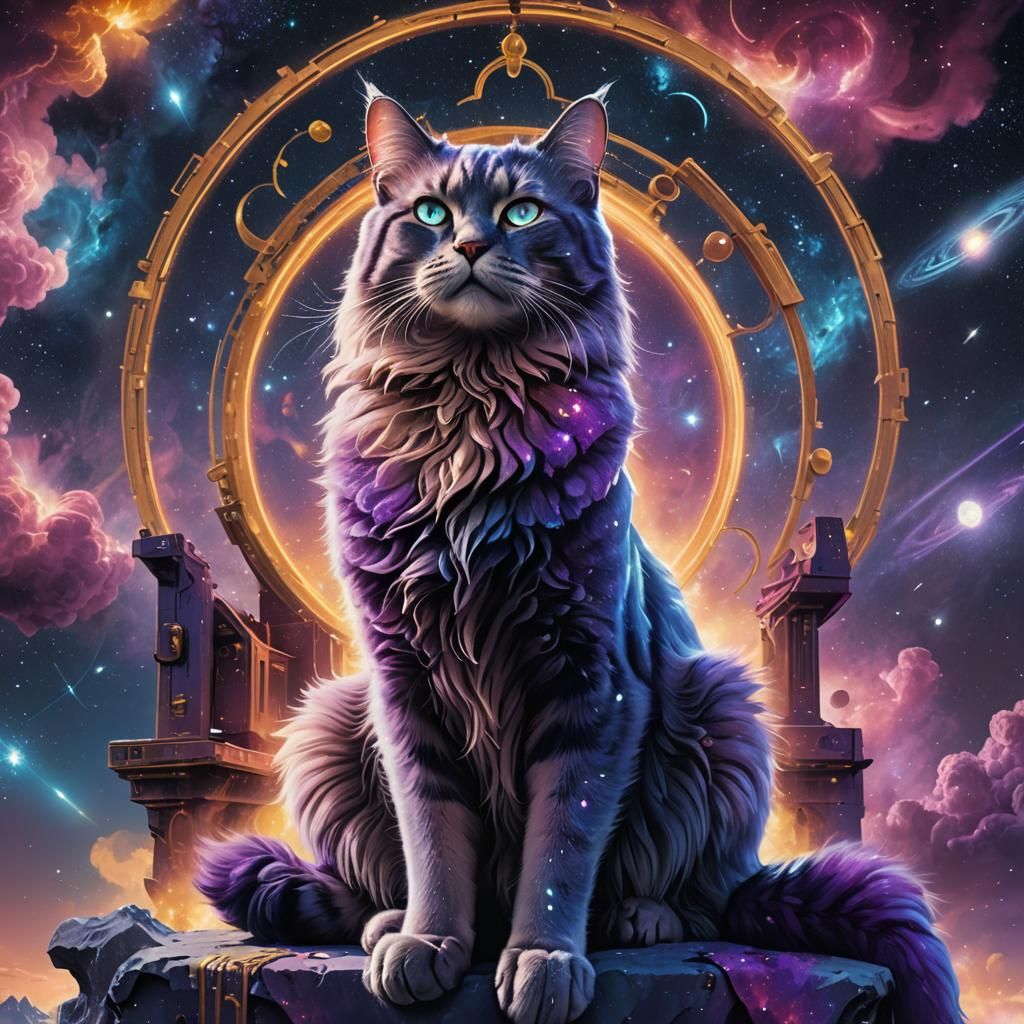 Majestic Galaxy Cat on Celestial Throne