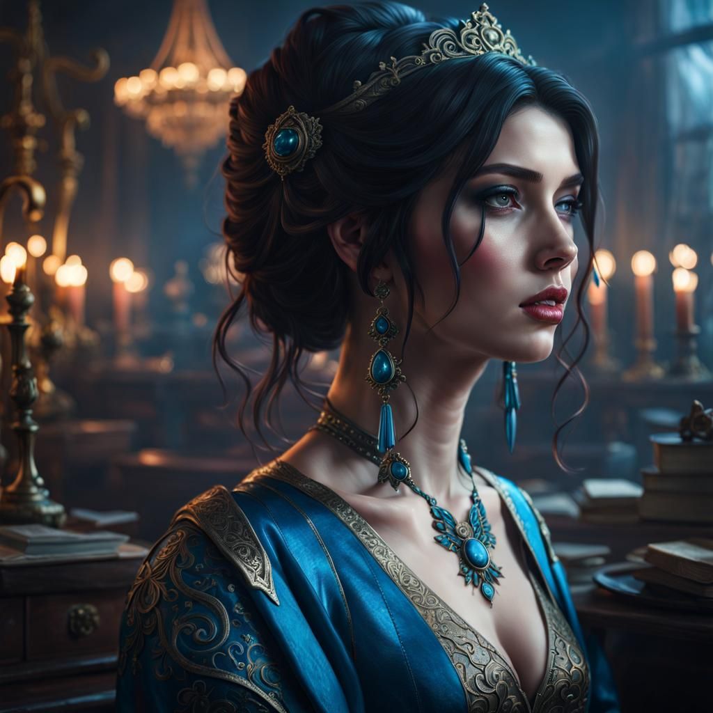 Detailed Portrait of Woman in Blue Latex Costume