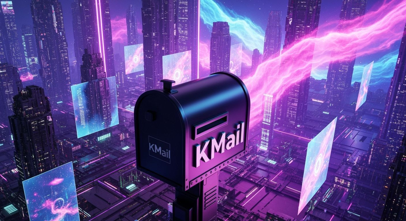 Futuristic KMail Mailbox in Neon Cyberpunk Scene