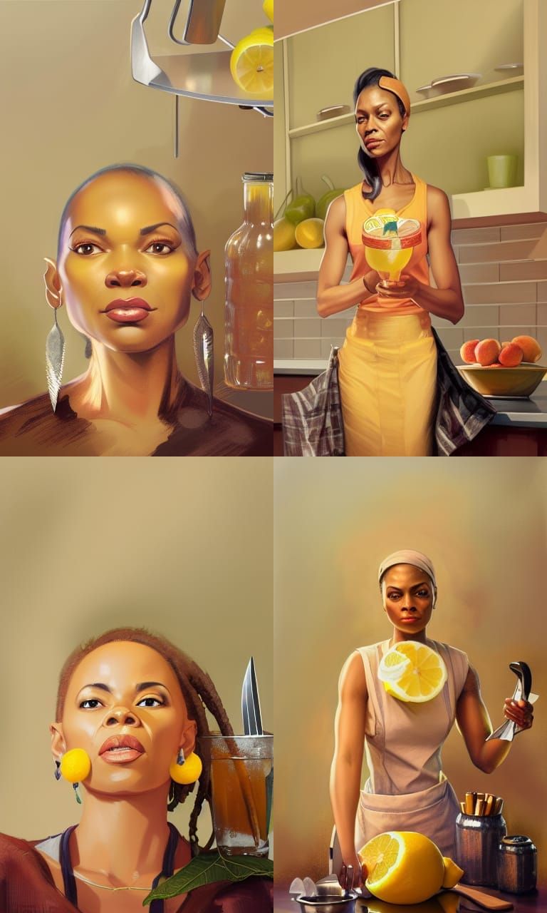 Elegant African-American Woman Portrait in Kitchen, Hyperdet...
