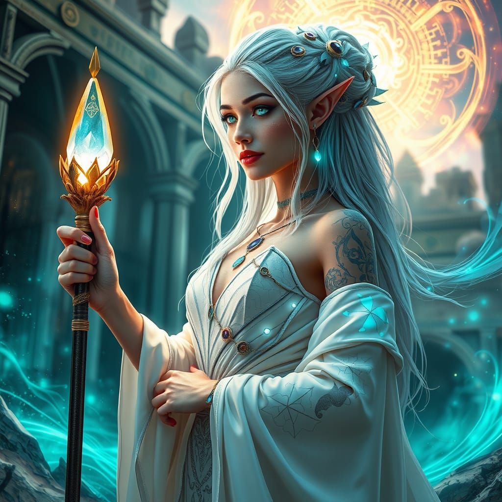 Serene Techno-Priestess Exudes Ancient Wisdom and Futuristic...