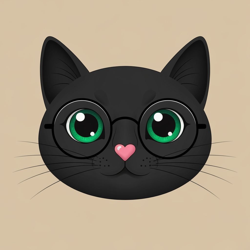 Cute Black Cat Portrait in Minimalist Kawaii Style