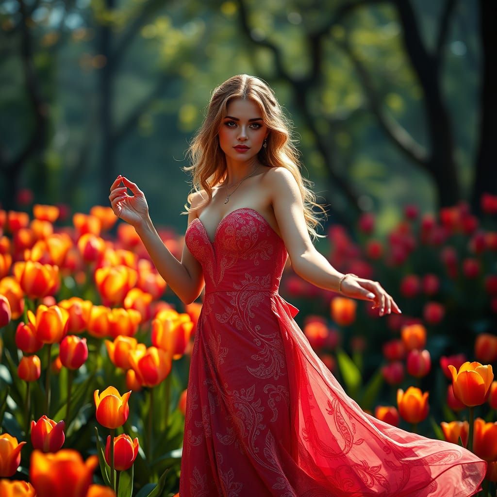 Stunning Australian Beauty in Enchanting Tulip Garden Scene