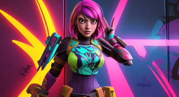 Mandalorian Warrior Sabine Wren in Vibrant Street Art Style