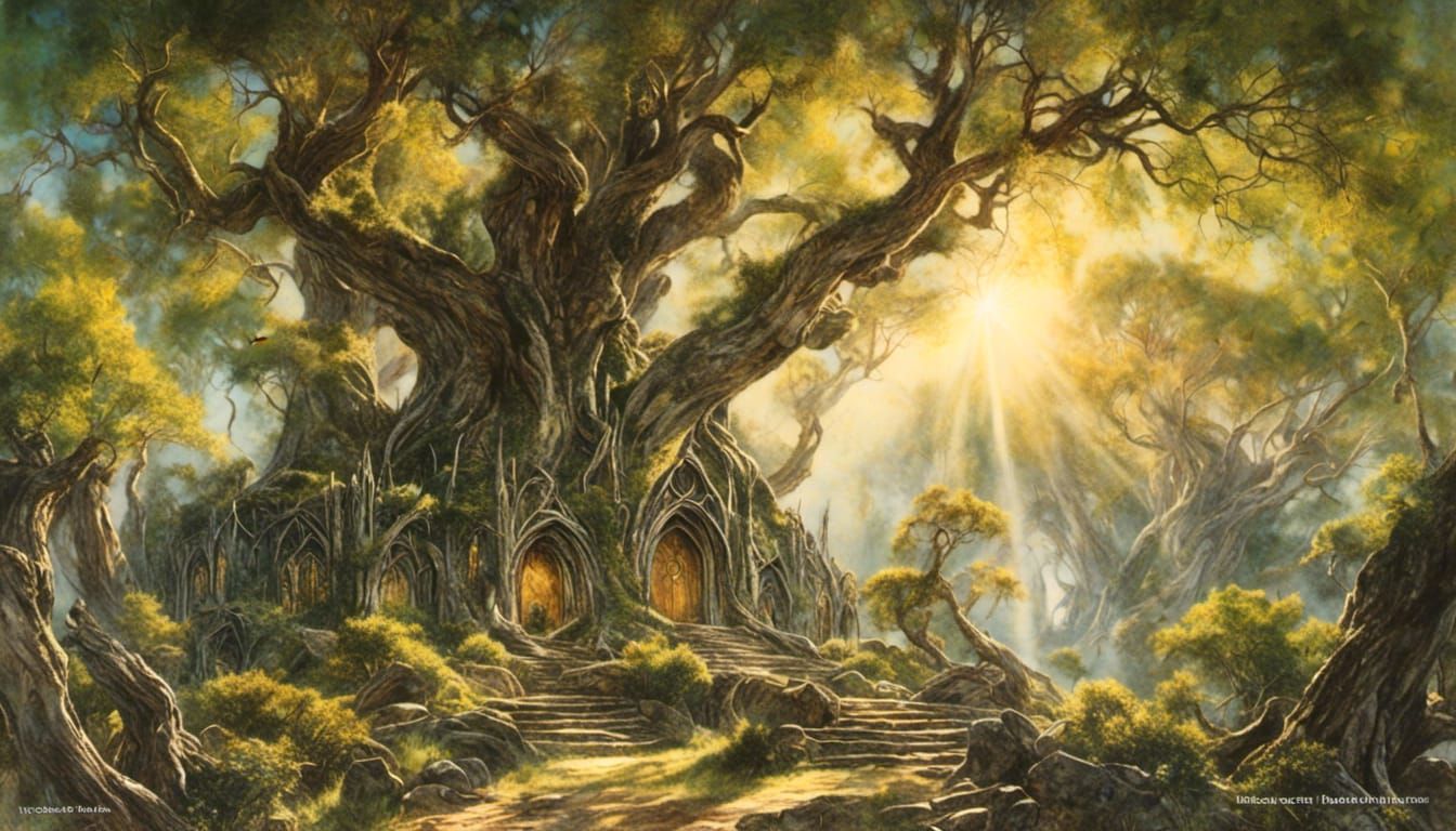 Elven City in Giant Trees, Golden Sunlight