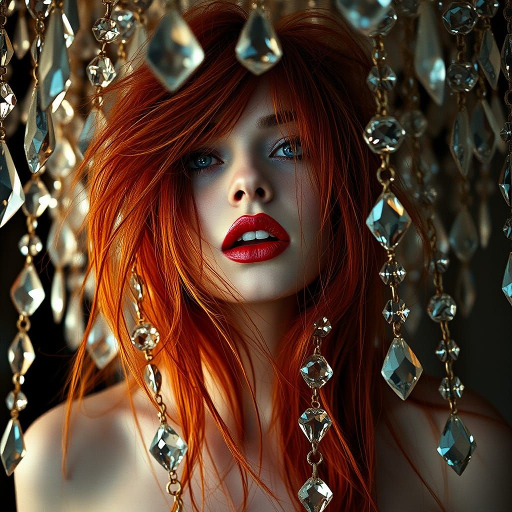 Ginger-Haired Woman Entangled in Chandelier