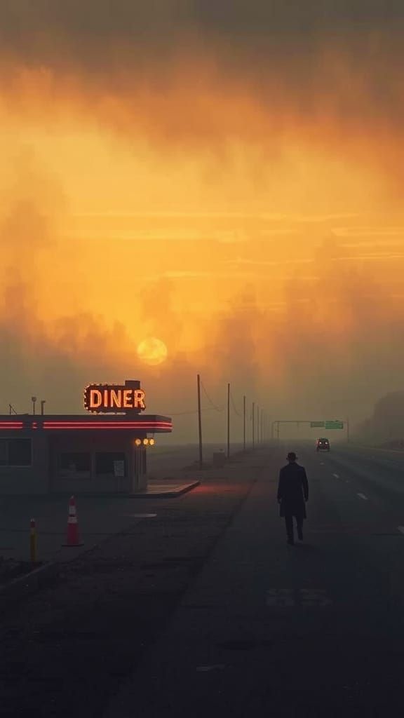 Remote Diner at Sunset in Digital Matte Painting