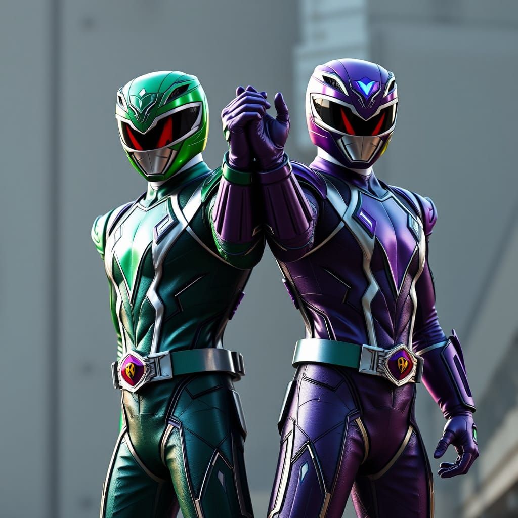 Heroic Unity: Green and Purple Psycho Rangers Unite