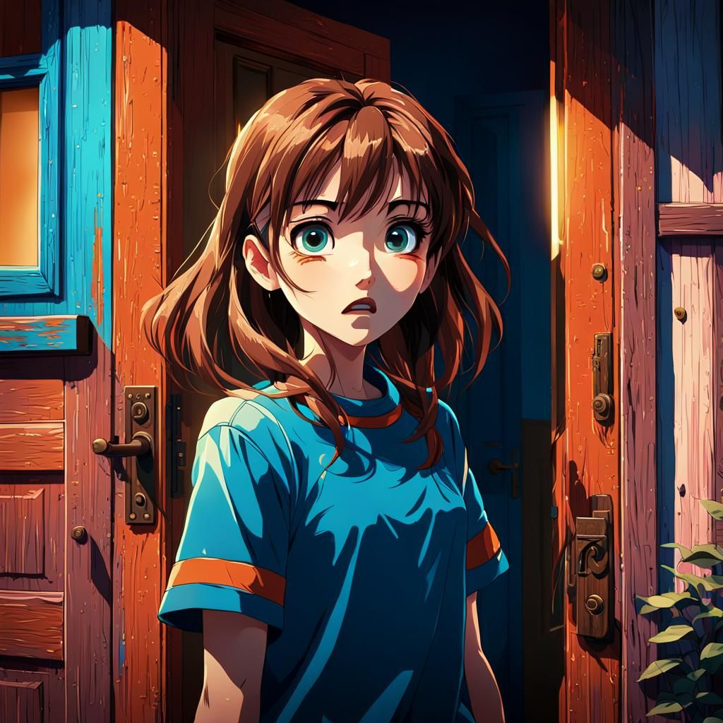 Shocked Girl at Door: Anime Key Visual