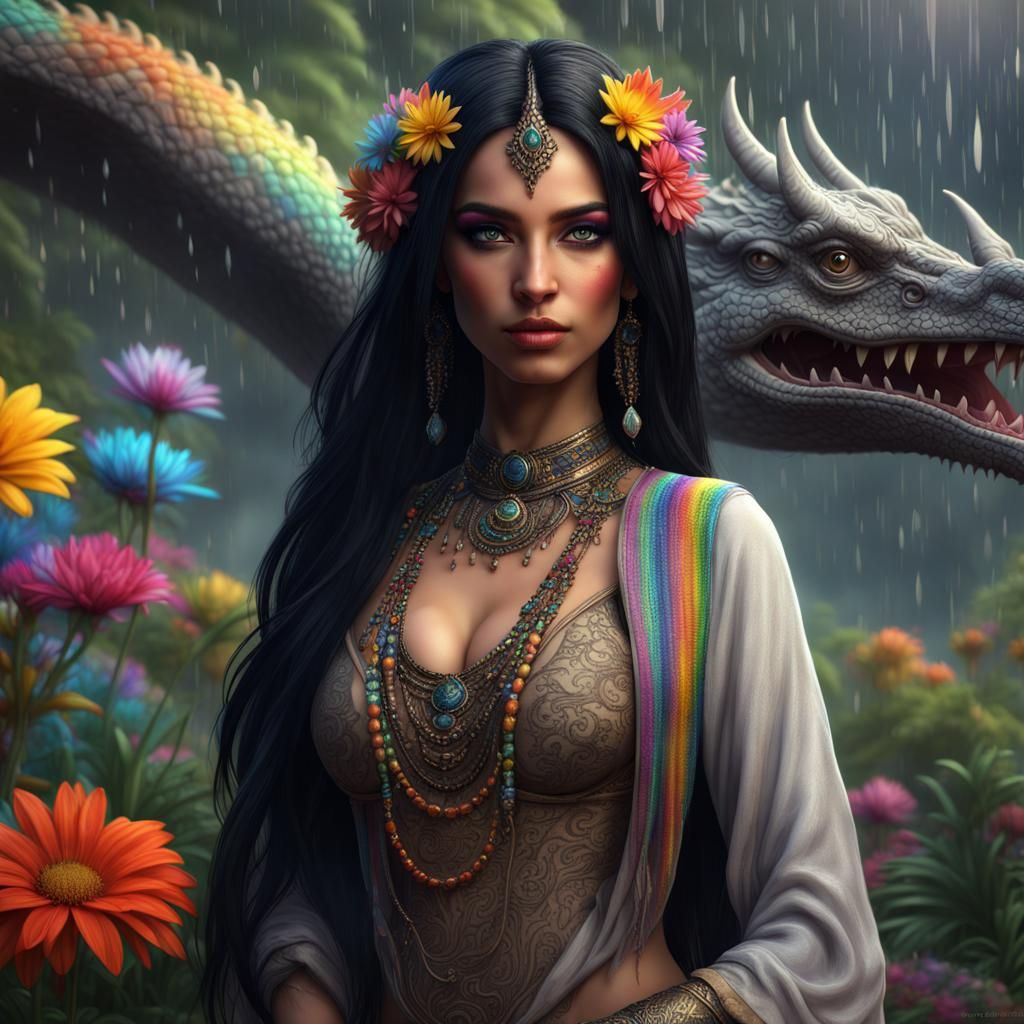 Arabian Girl and Dragon in Detailed Digital Art